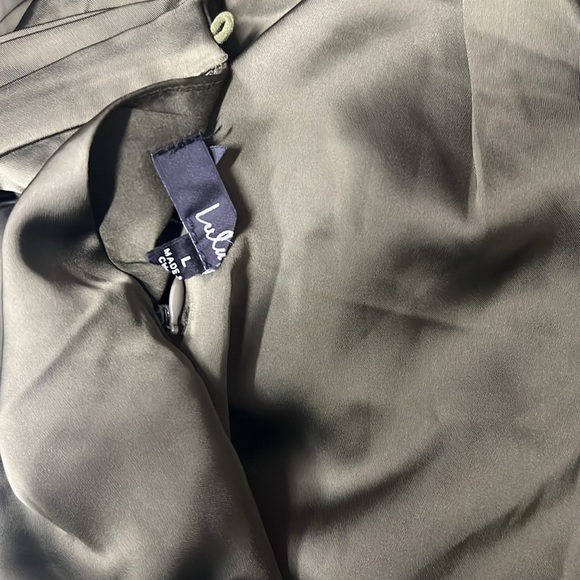 NWOT Distinctive Charm Olive Green Satin Asymmetrical Midi Dress - Picture 10 of 10